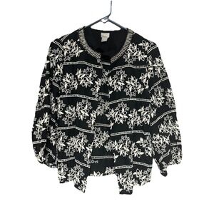 Chico's Black‎ White Embroidered Beaded Cardigan Jacket Women's Size 1 See Desc